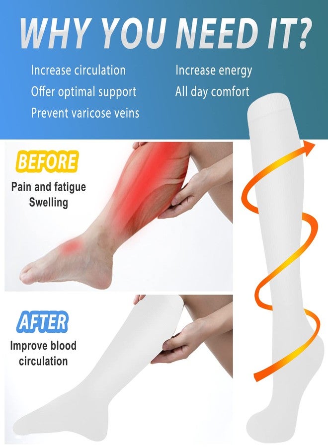 Aoliks White Compression Socks for Women & Men,15-20 mmHg Circulation Socks for Travel Support Hiking - Image 2